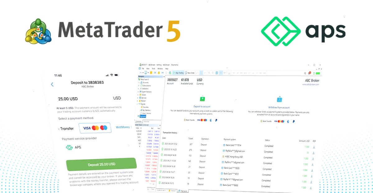 支付服务提供商APS加入MetaTrader 5的内置支付系统